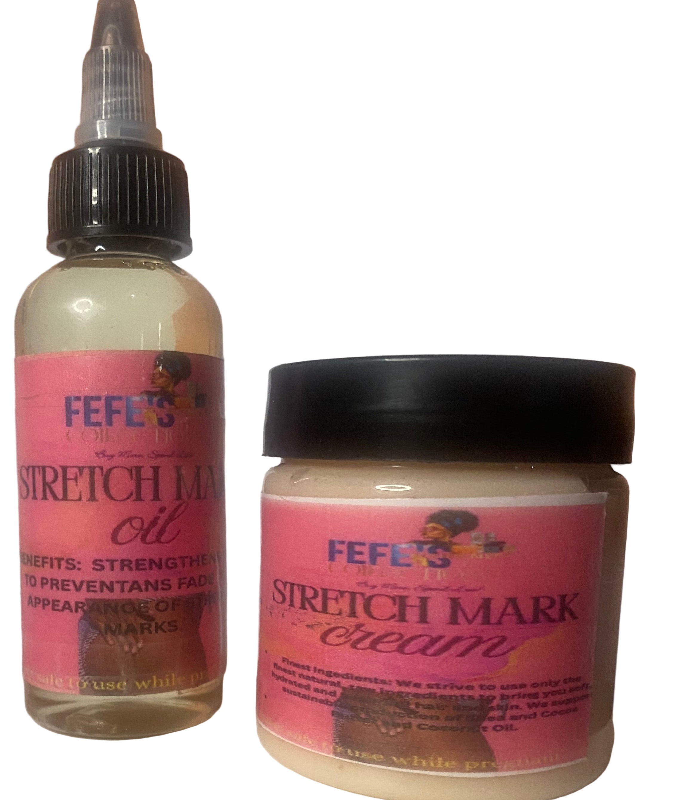 STRETCH MARK OIL & CREAM SOLD SINGLE& Combo Fade, smooth, and nourish your skin with our Stretch Marks Combo—specially formulated to reduce the appearance of stretch marks, boost elasticity, and restore your skin’s natural glow