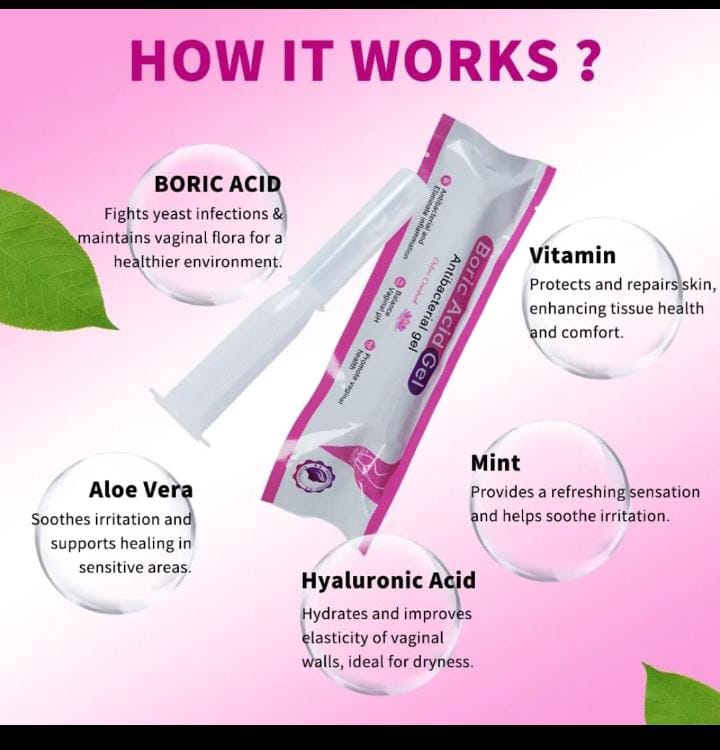 Boric Acid Gel — pH Balancing Freshness & Odor Control
Keep your intimate area feeling fresh, clean, and balanced with our gentle Boric Acid Gel. Formulated to support a healthy pH level, this soothing gel helps reduce odor, discomfort, and imbalance ECT